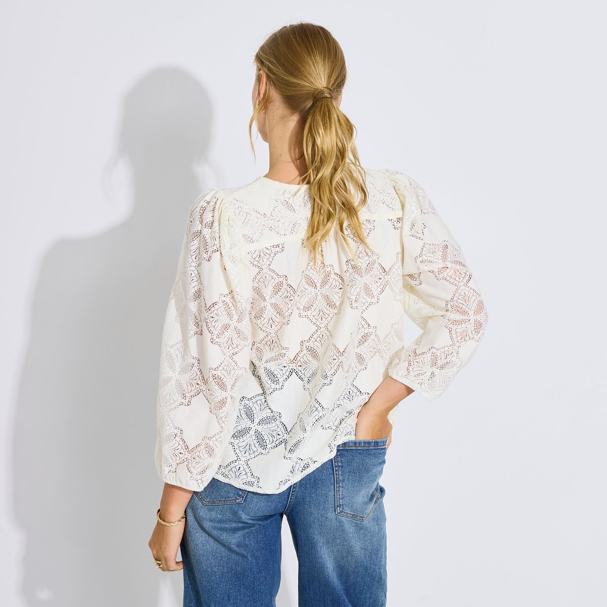 Blouse fluide ajourée blanc cassé ecru, GRAIN DE MALICE