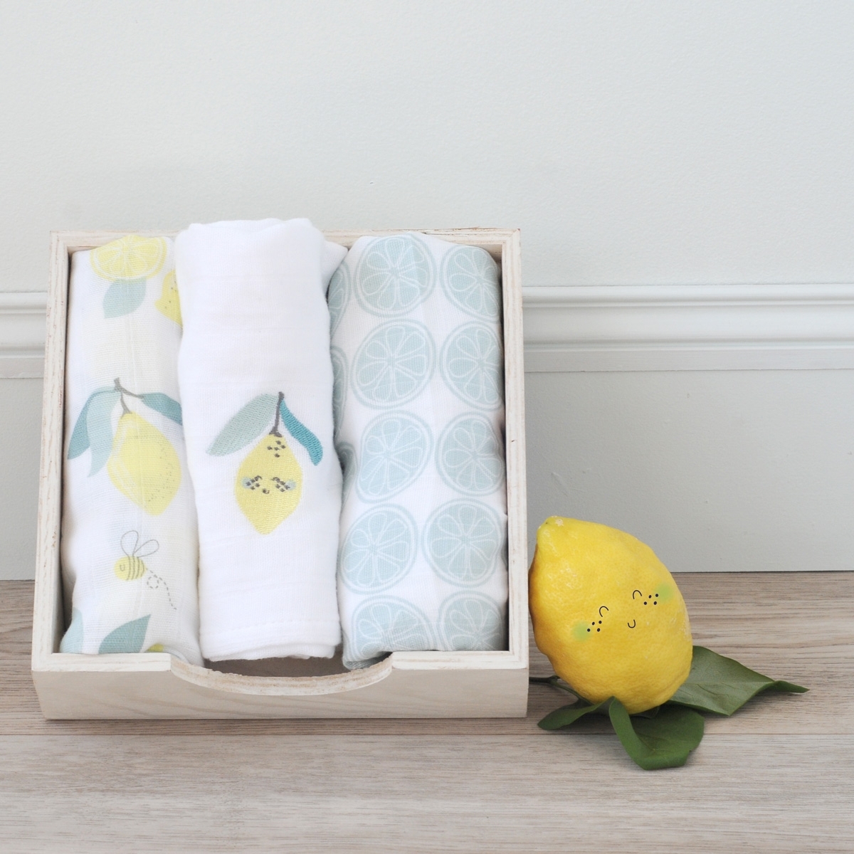 Lot de 3 langes coton bio LIMONADE blanc, LITTLE CREVETTE