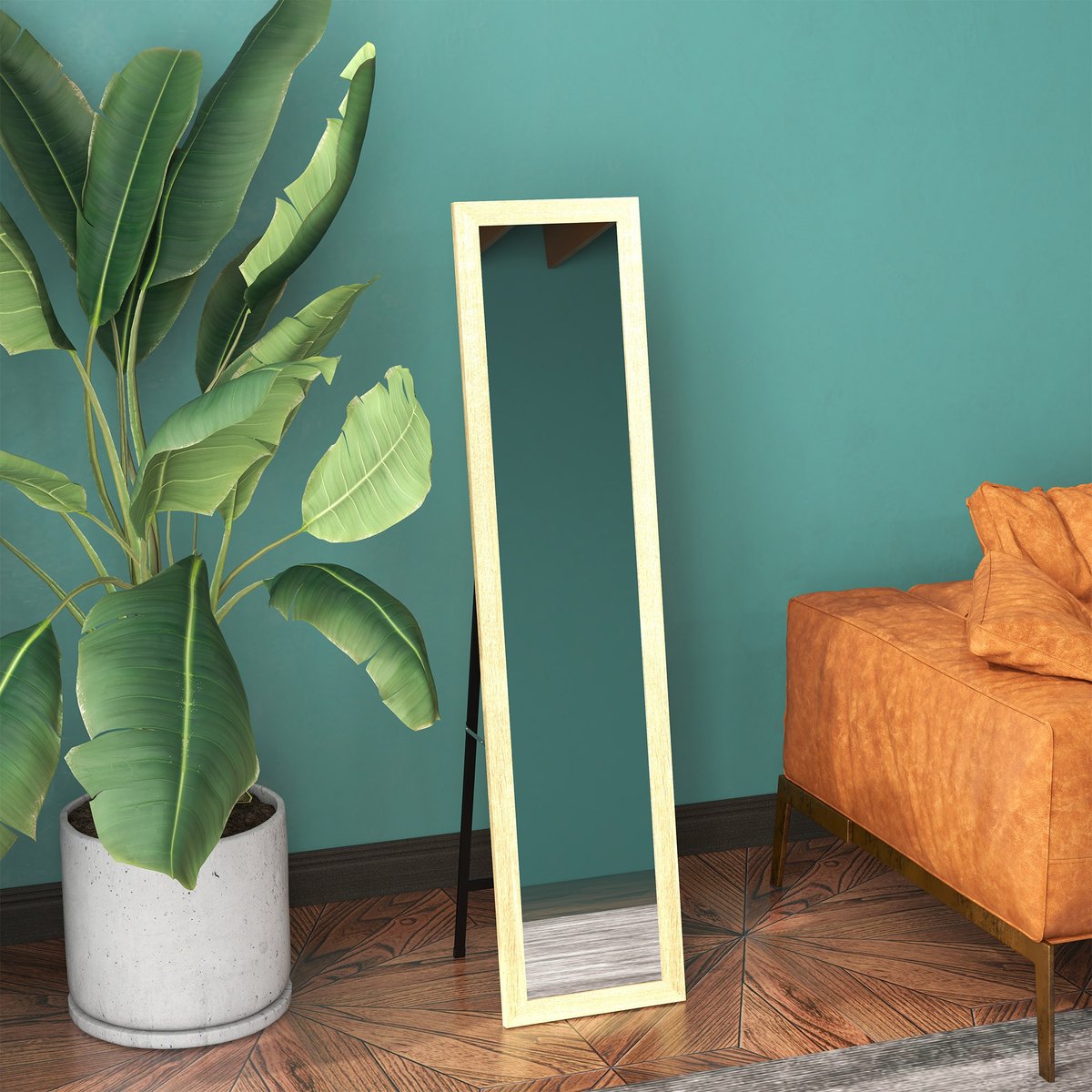 Miroir en pied MDF Bois naturel beige, HOMCOM