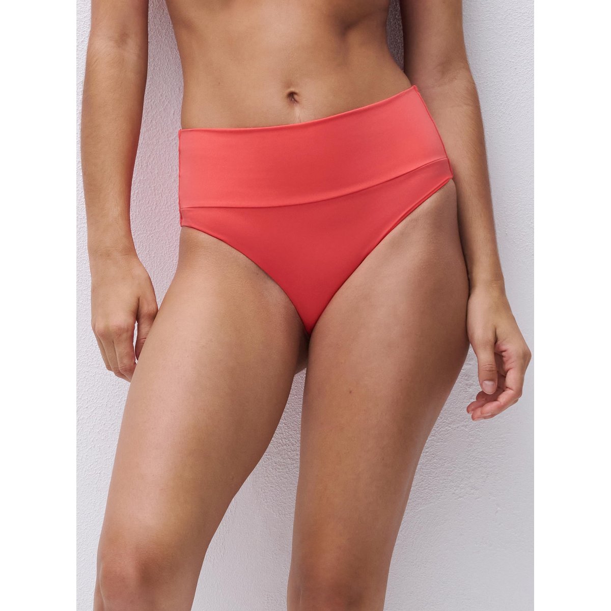 Bas de maillot de bain ajustable culotte taille haute ICON corail vif, CHANTELLE