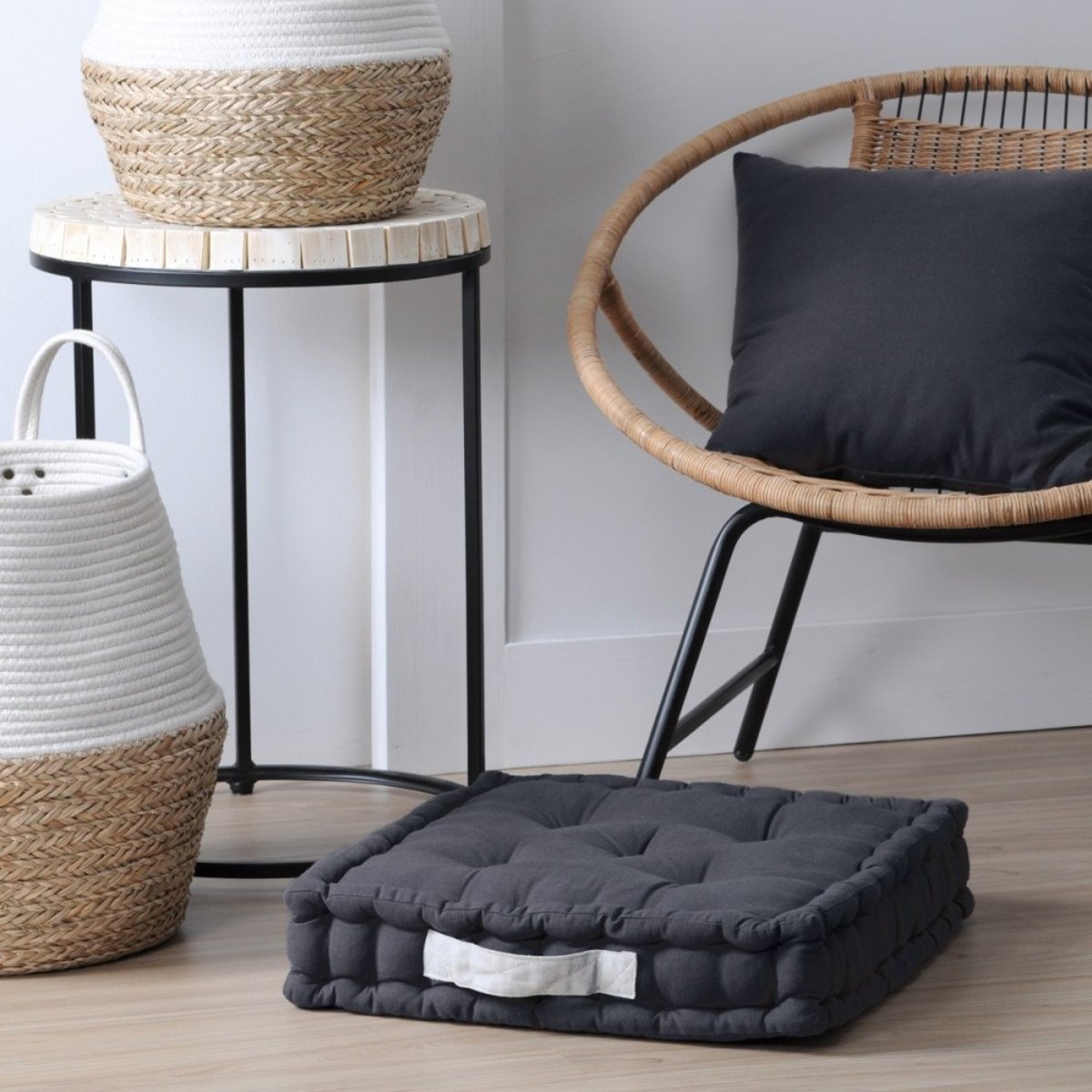 Coussin De Sol 45x45x10 Gris Anthracite 100% Coton gris, DECORATIE