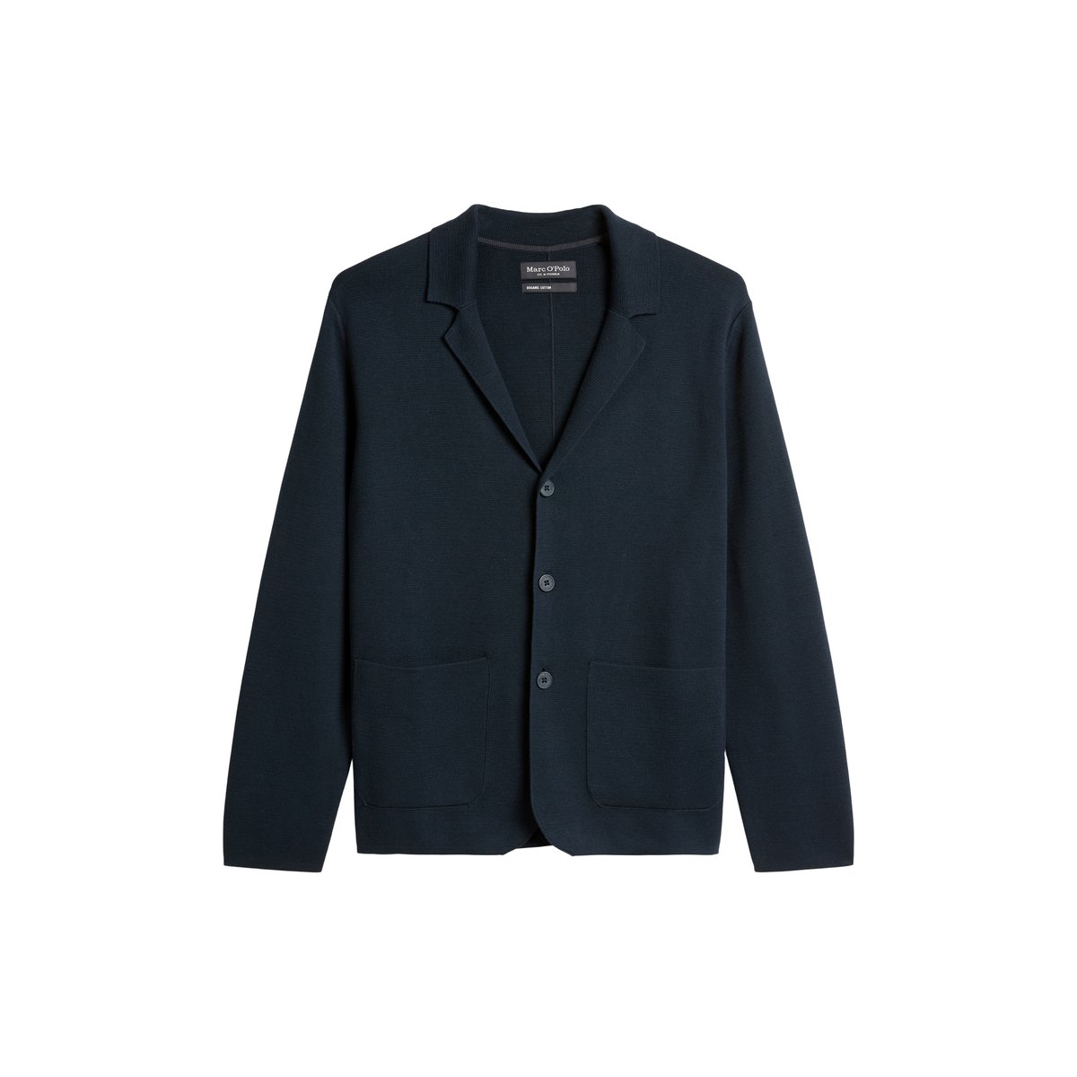 Veste tricotée DfC regular en coton bio bleu foncé, MARC O'POLO
