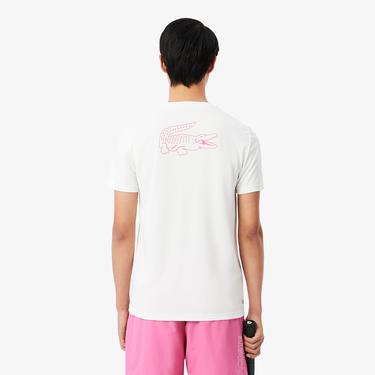 T-shirt Sport Ultra Dry liserés blanc-001, LACOSTE