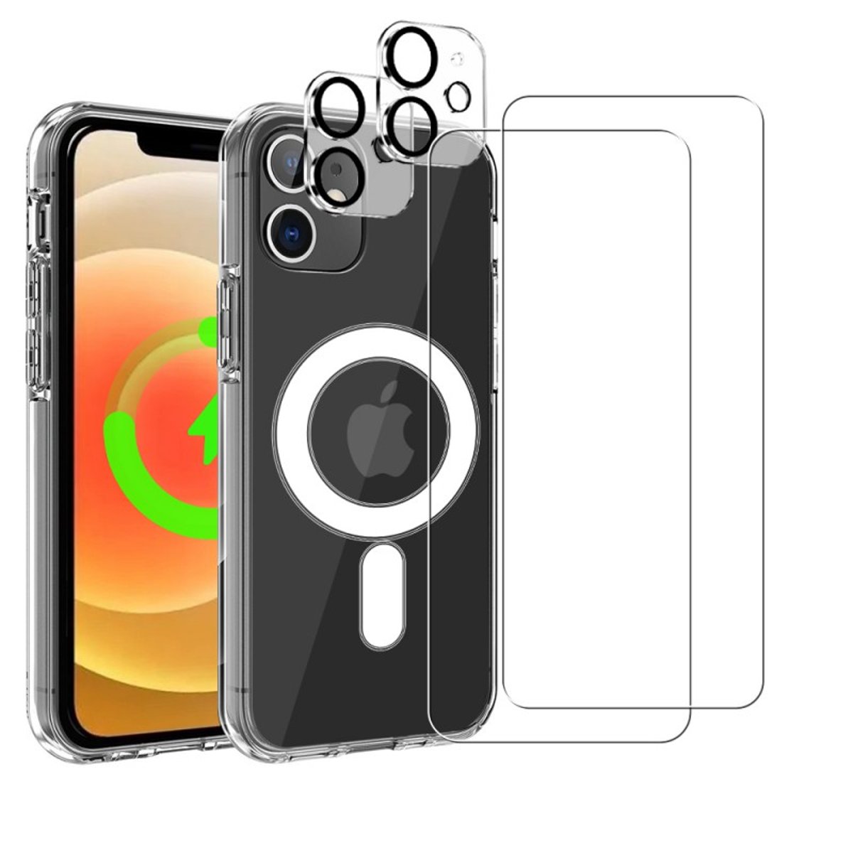 Coque Anti-choc compatible Magsafe pour iPhone 12 Transparente + 2 protections écran et 2 protections objectif caméra transparent, EVETANE