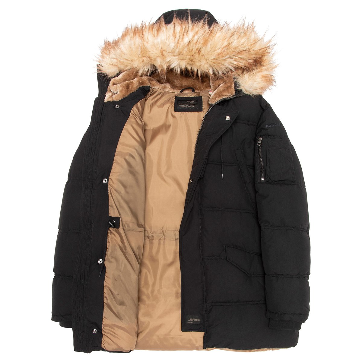 Parka à capuche avec imitation fourrure amovible noir, SCHOTT