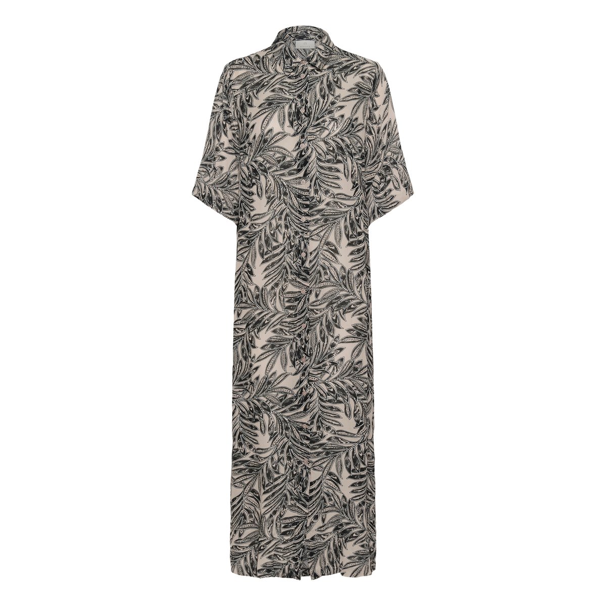 Dress beige feather gray leaf print, KAFFE