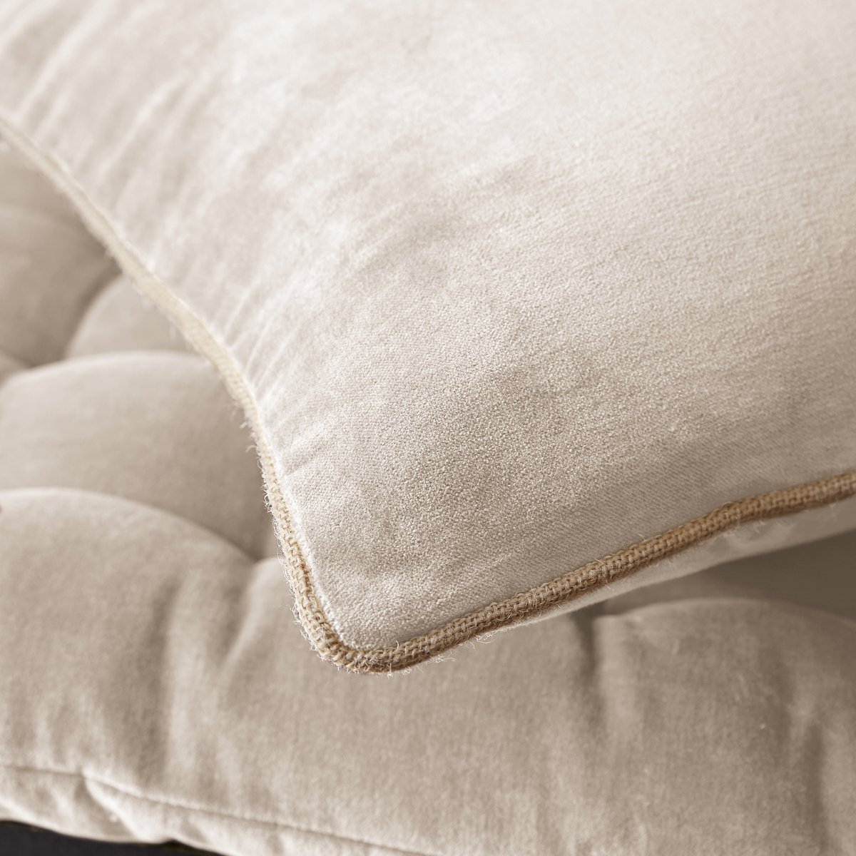 Coussin rectangulaire déhoussable 40x60 cm Velours de Coton Bianca Naturel naturel, EDEN