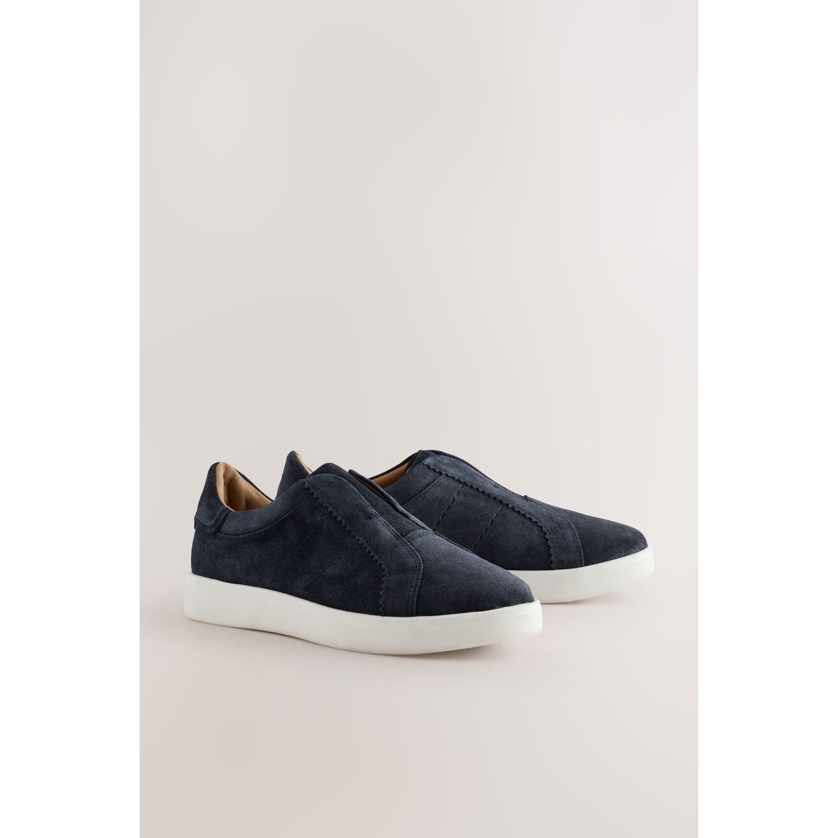 Baskets en cuir haut de gamme sans lacets Signature bleu marine, NEXT