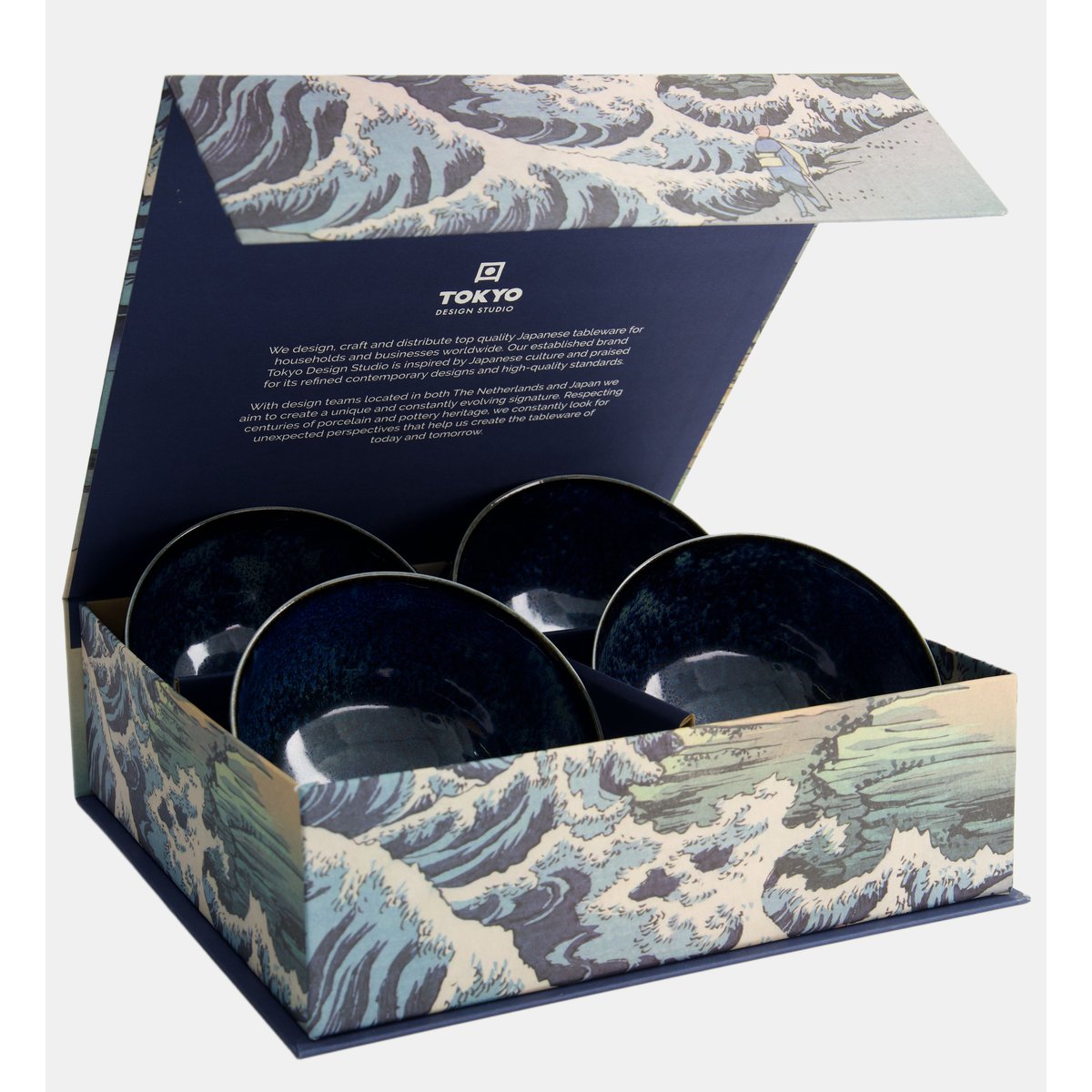 Coffret de 4 bols à nouilles en porcelaine bleu cobalt, TOKYO DESIGN STUDIO