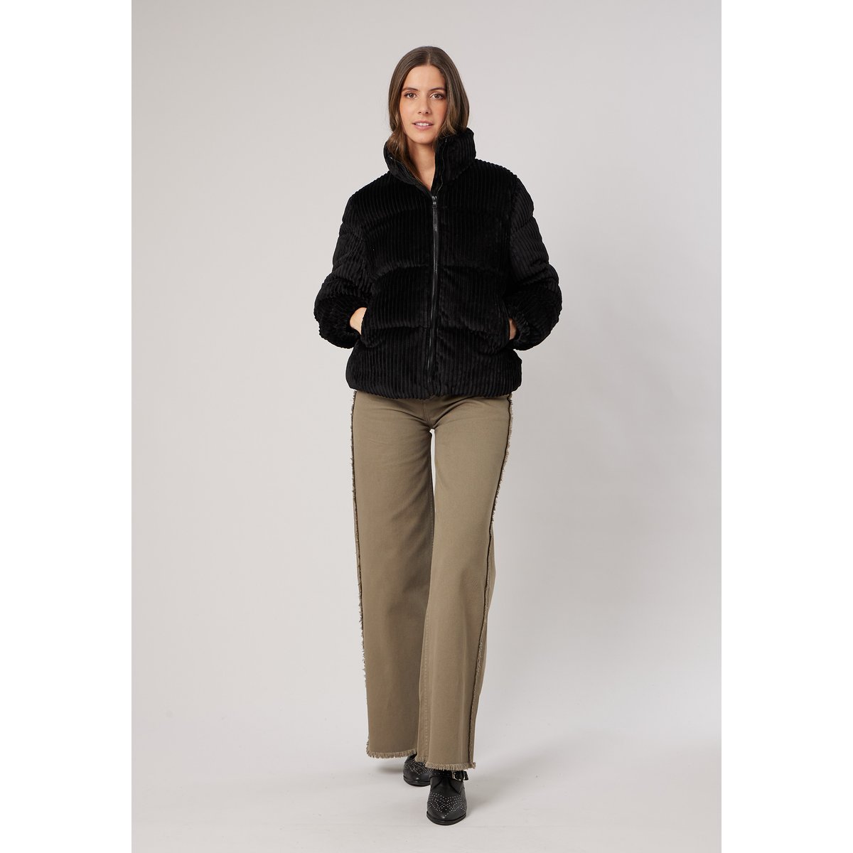 Blouson femme effet velours côtelé NOELIA black, DEELUXE