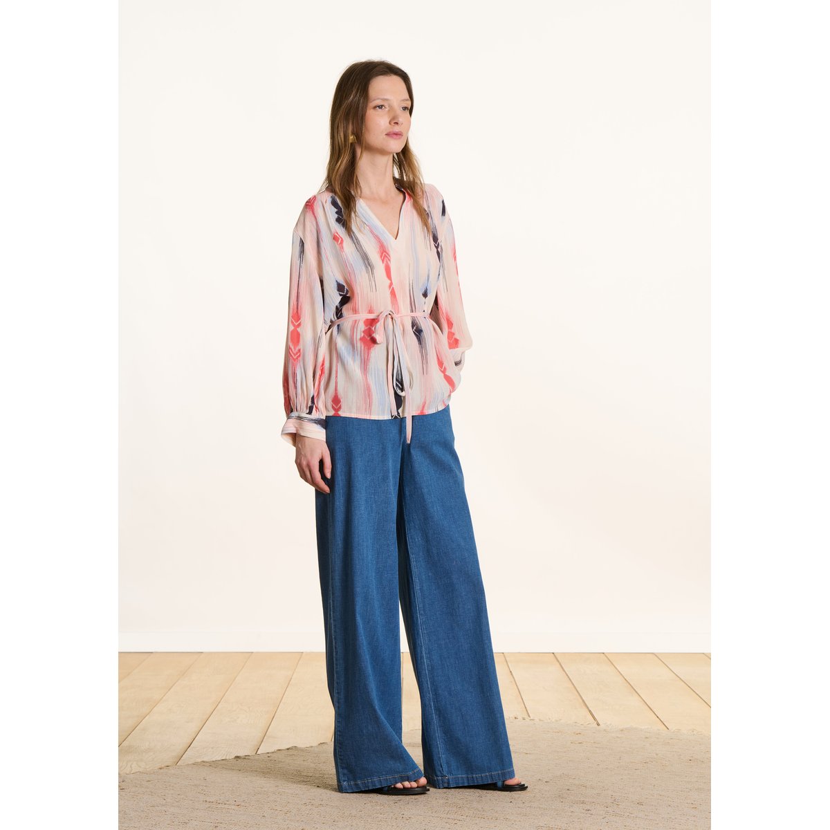 Top ample à imprimé manches longues navy/peach, LA FEE MARABOUTEE