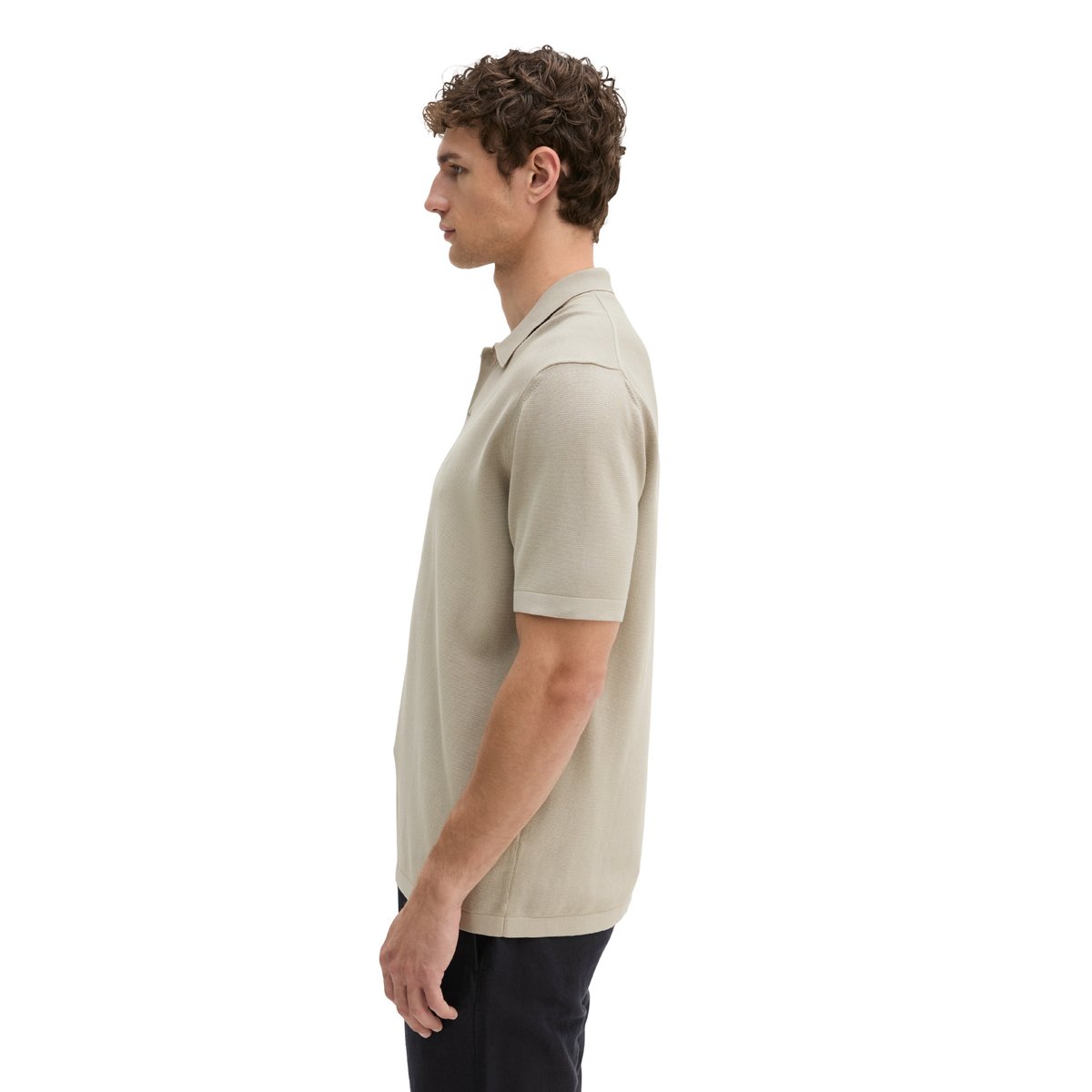 Polo en tricot régulier en pur coton bio gris clair, MARC O'POLO