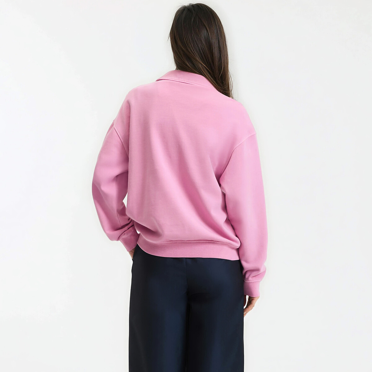 Felpa con collo a polo, puro cotone rosa, LA REDOUTE COLLECTIONS
