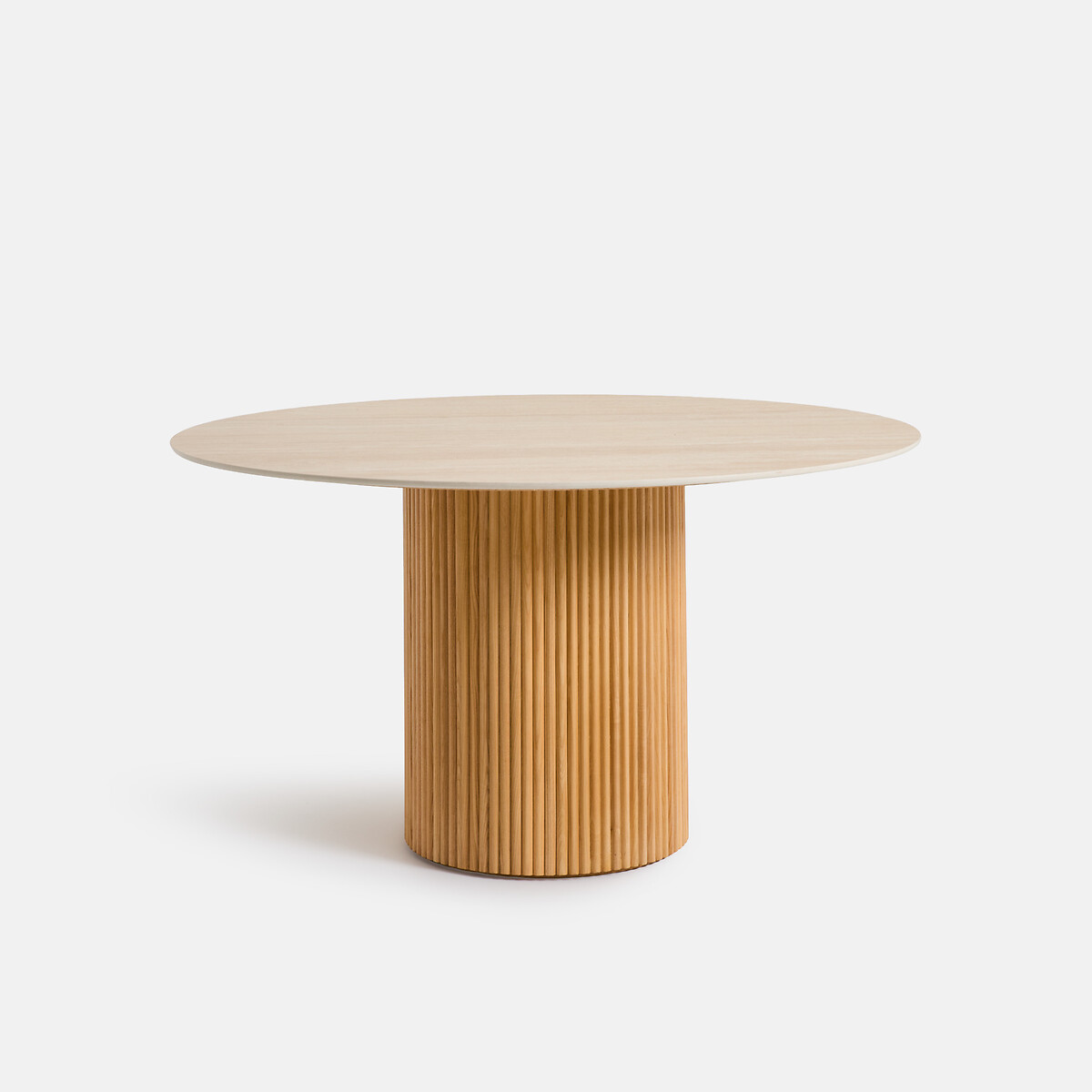 Table à manger, ronde, en plaqué chêne et travertin, TAMULA chêne/travertin, LA REDOUTE INTERIEURS