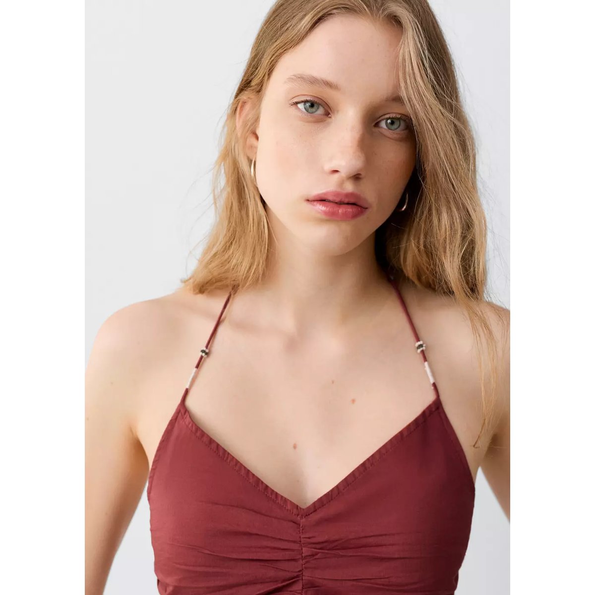 Top coton froncé orange brûlé, MANGO TEEN