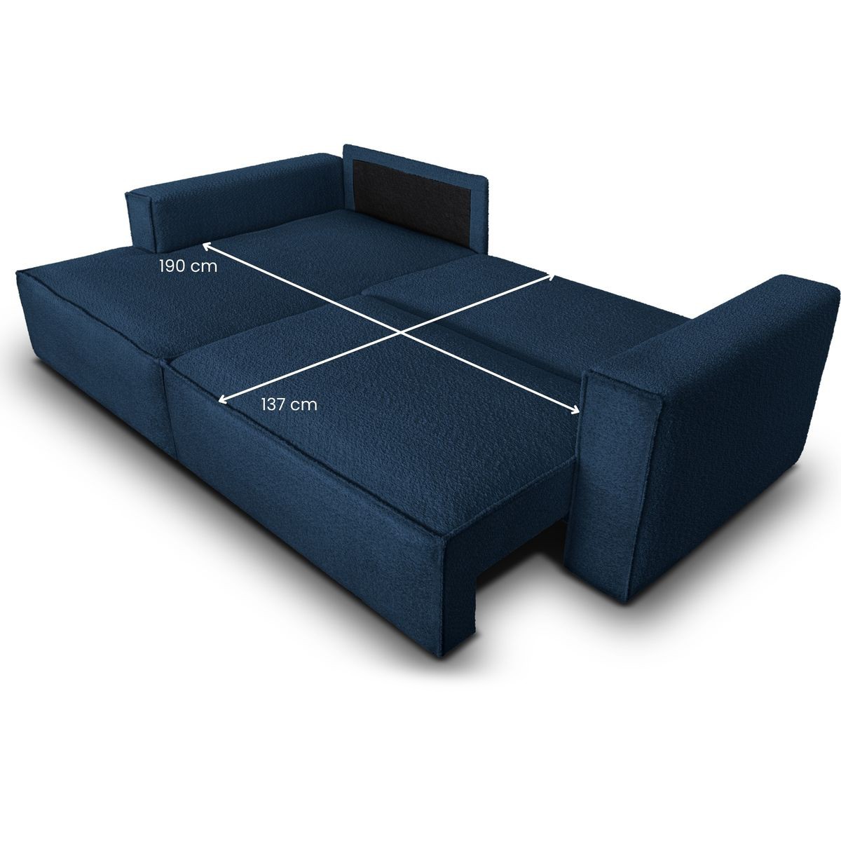 Canapé d'angle à gauche convertible 3 places en tissu bouclé - ASTI bleu foncé, HOMIFAB