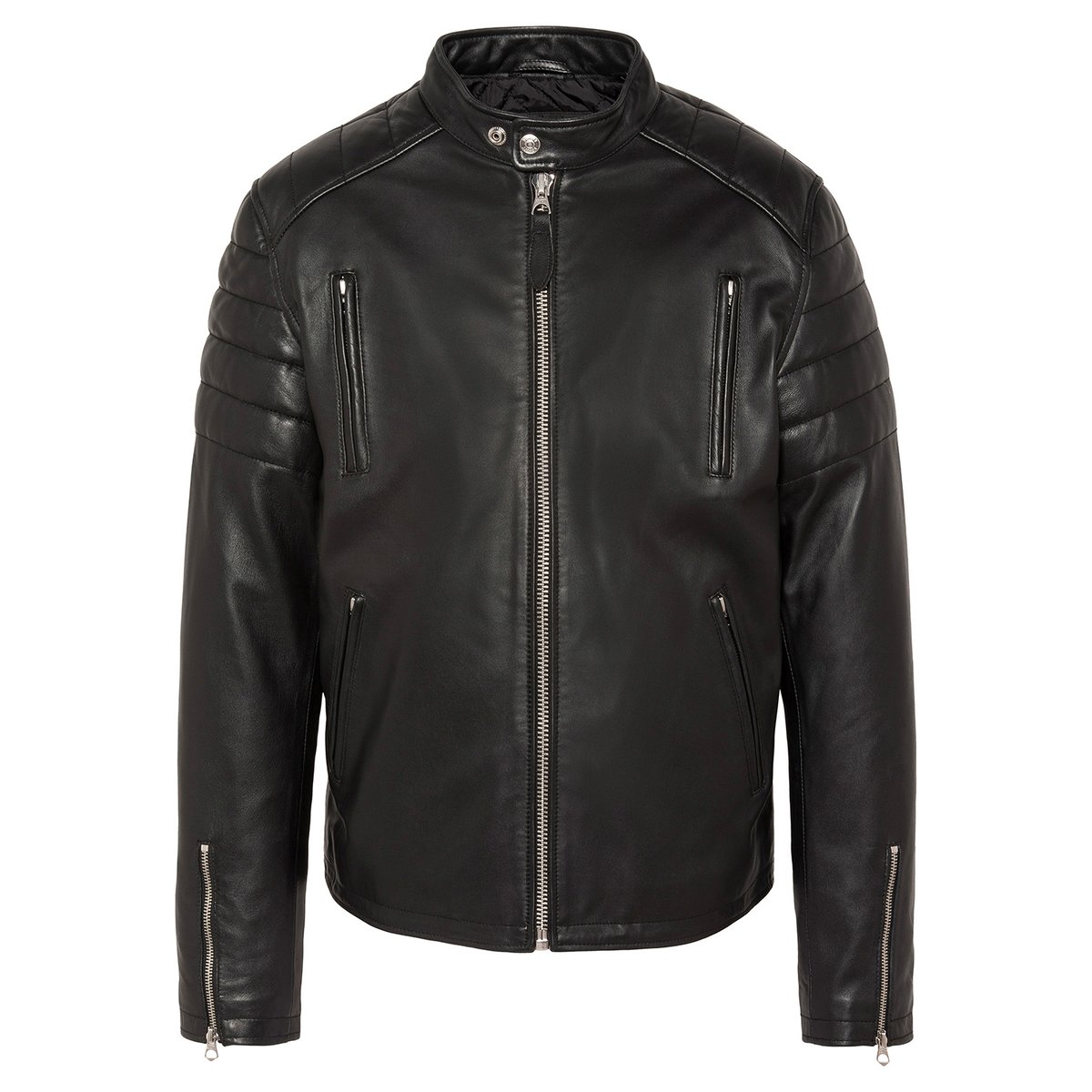Blouson motard, cuir d'agneau noir, SCHOTT