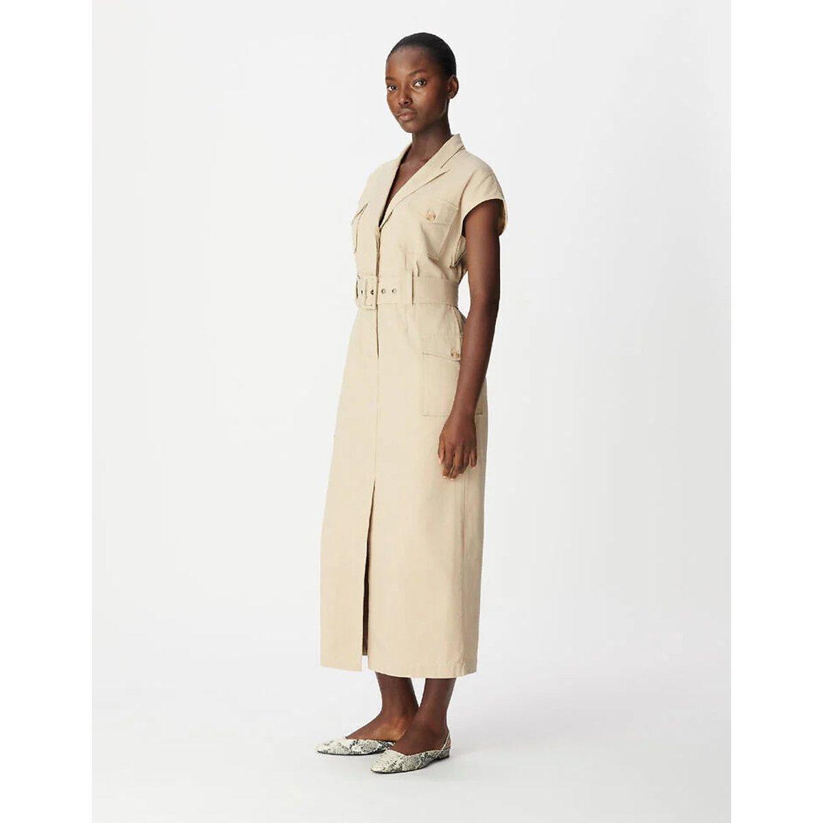 Robe chemise sans manches ceinturée lin, IKKS