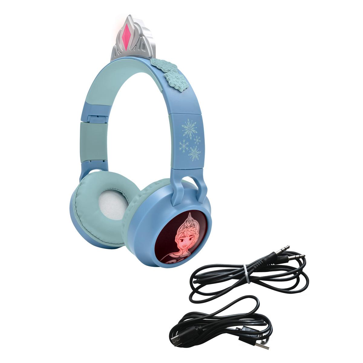 Casque lumineux pliable Bluetooth® et filaire avec un design d'une tiare de l'univers de La Reine des Neiges violet, LEXIBOOK