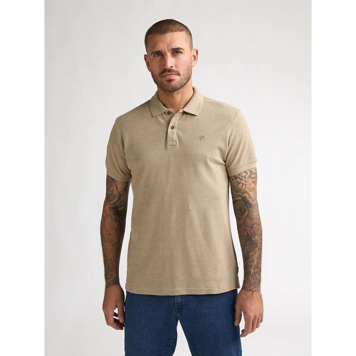 Poloshirt in chiné met korte mouwen camel, PETROL INDUSTRIES