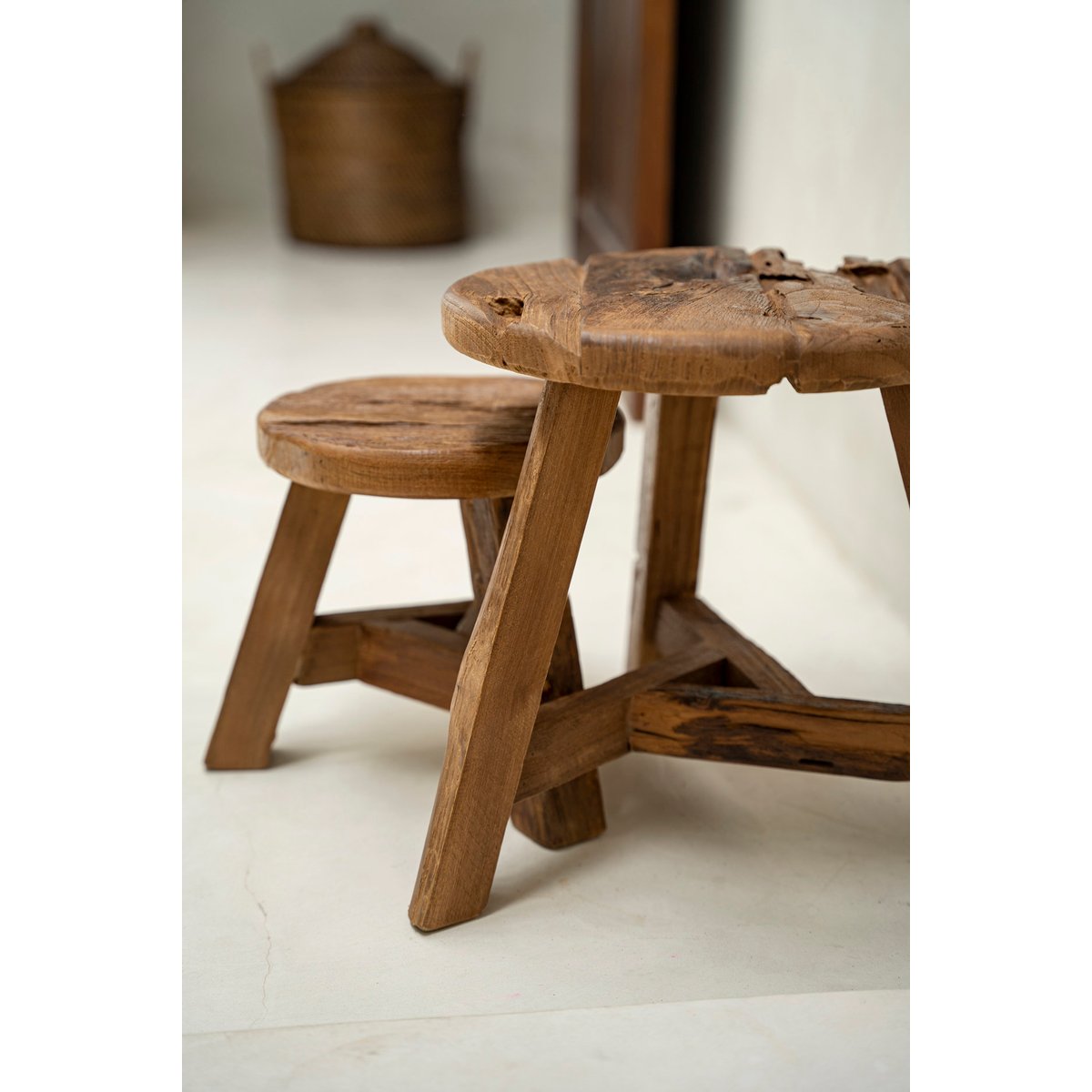 Tabouret en bois de teck récupéré YATAI beige, BAZAR BIZAR