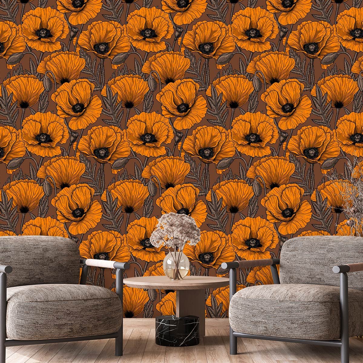 Papier peint papier coquelicot orange intissé, HEXOA