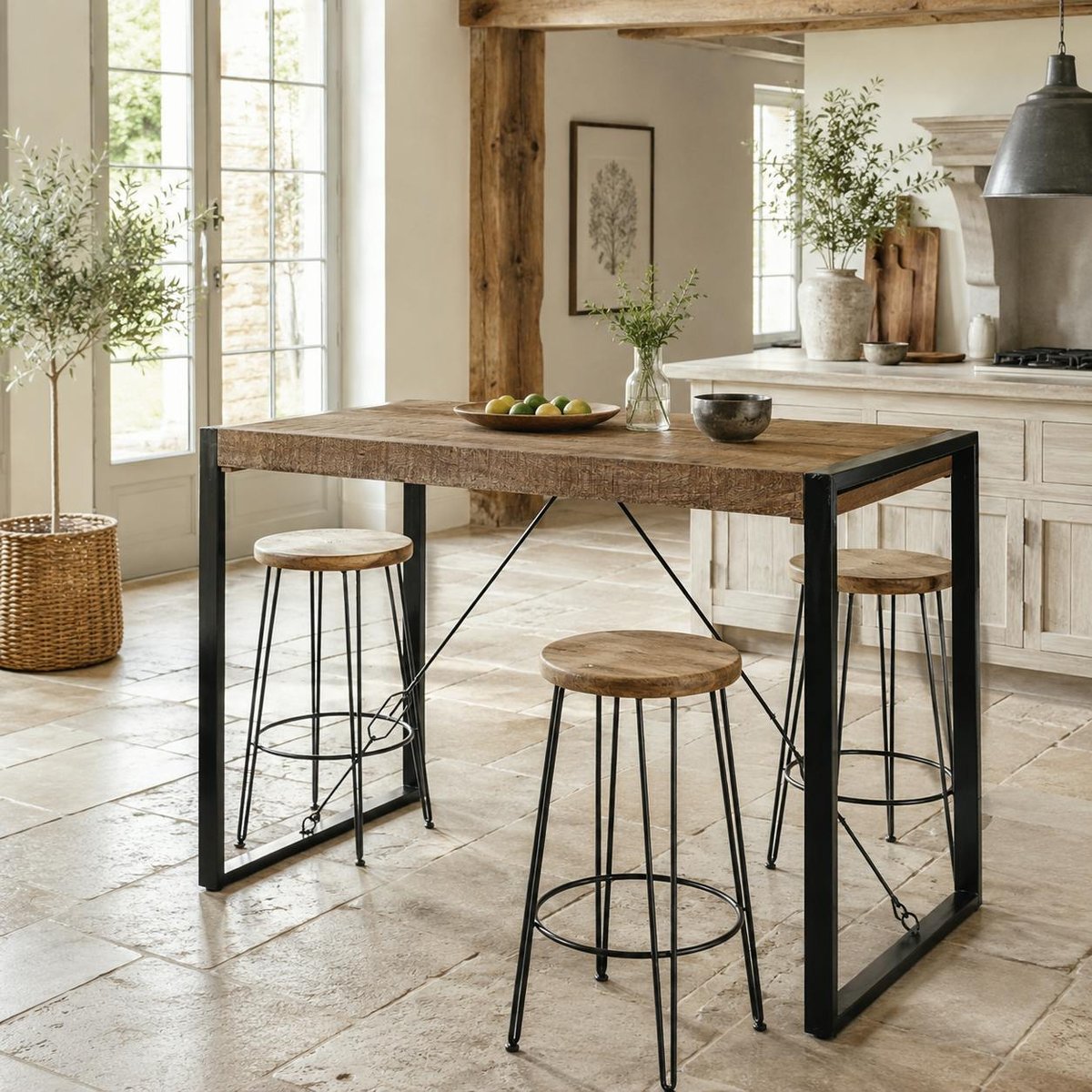 Table haute bois métal à tendeurs 140 cm KARGO bois naturel, PIER IMPORT