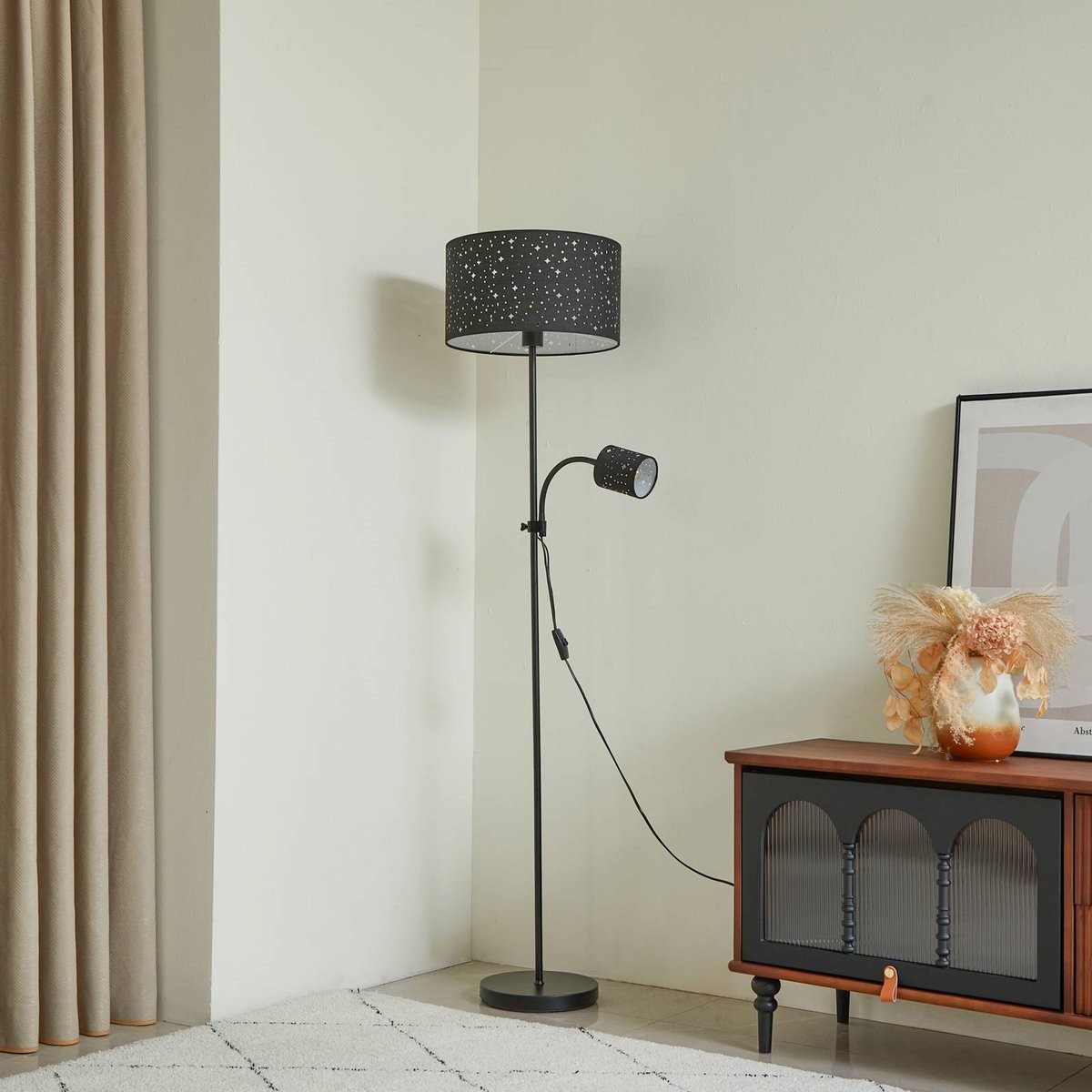 Lampadaire en métal moderne, Melanie nickel mat, gris, LINDBY