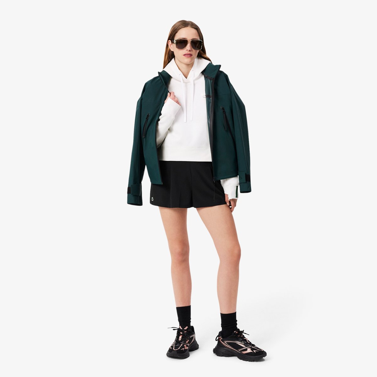 Sweatshirt à capuche court coton blanc-001, LACOSTE