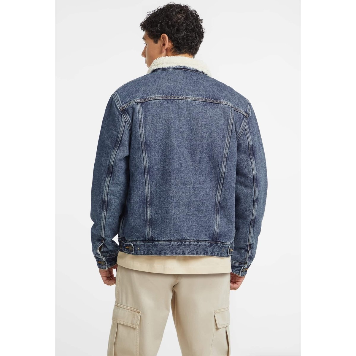 Veste Trucker Jean Col Sherpa bleu, GUESS JEANS