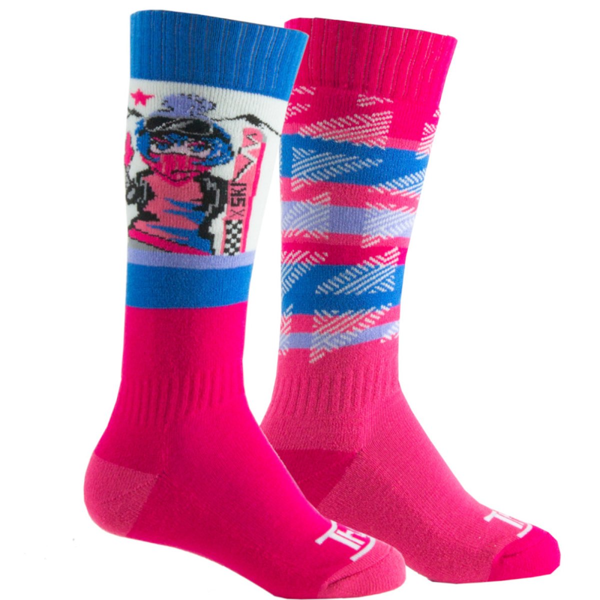 Lot de 2 mi-bas ski fille tendance en acrylique rose bleu, THYO