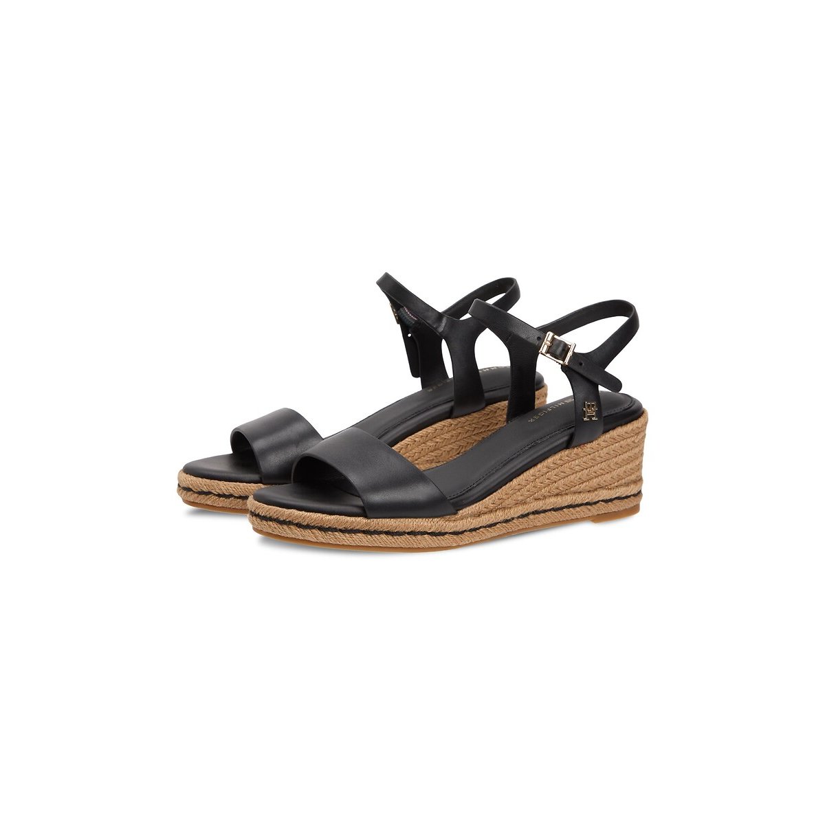 Sandalen met sleehak, in leer. zwart, TOMMY HILFIGER