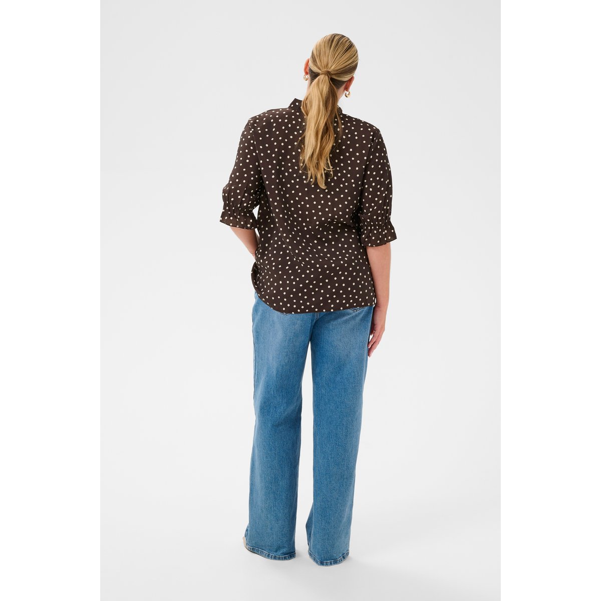 Blouse à manches courtes marron coffee bean turtledove dot, KAFFE CURVE