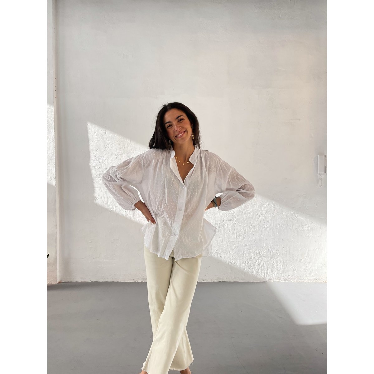 Blouse plumetis col Mao oversize JULIA blanc, MINDTRAVELER