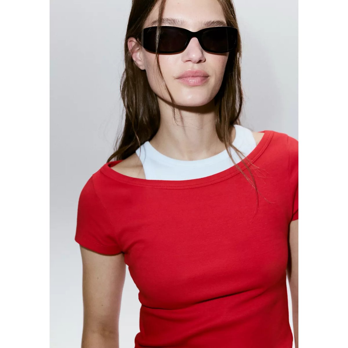 T-shirt combiné bicolore rouge, MANGO