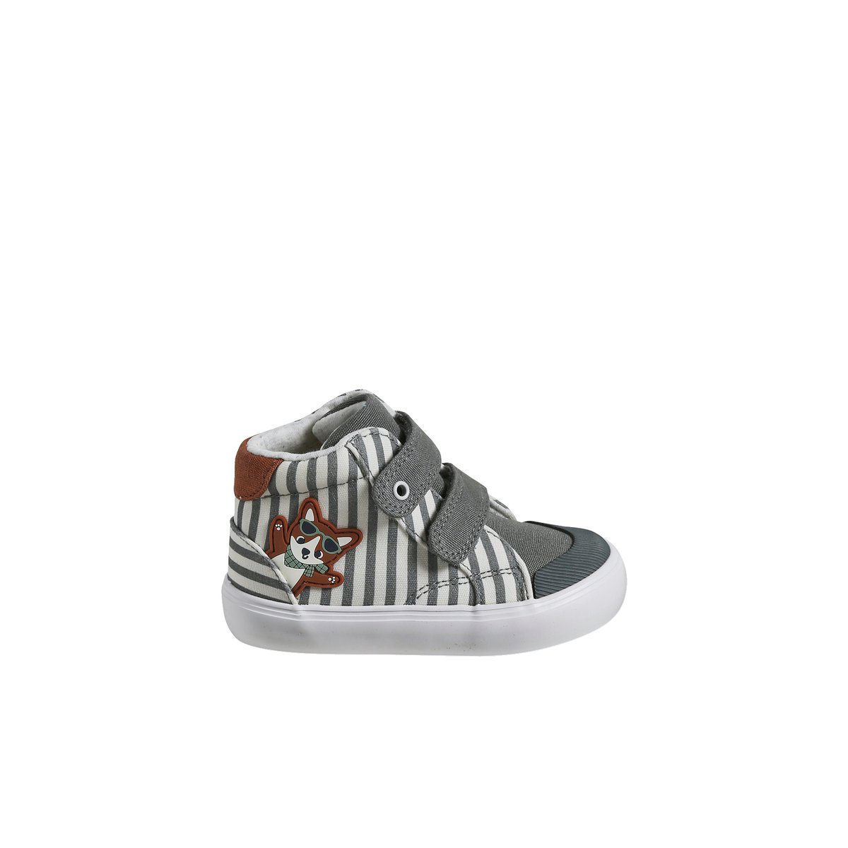 Baskets montantes bébé scratchées rayé gris, VERTBAUDET