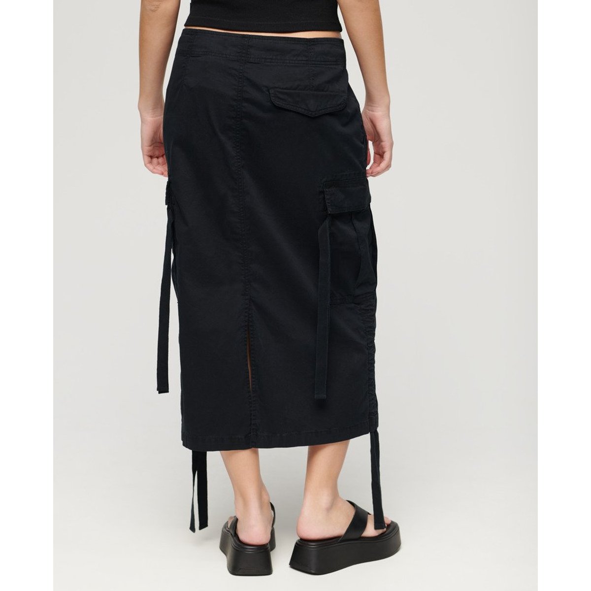 Jupe mi-longue cargo noir délavé, SUPERDRY