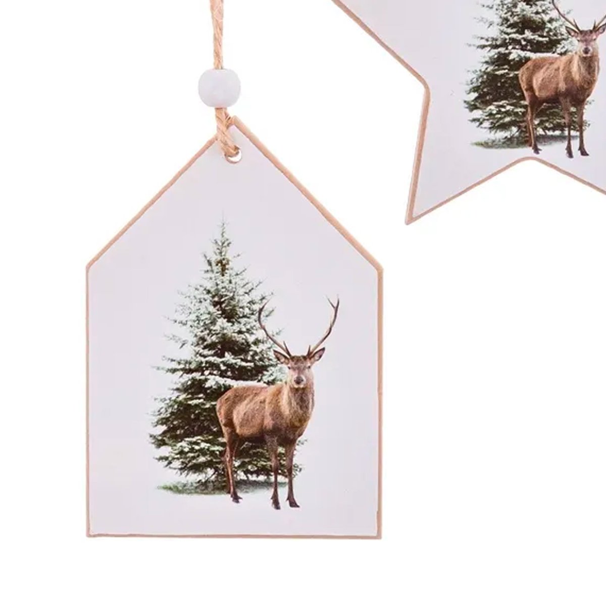 Décoration sapin de noël en bois cerf et sapin - Set de 3 blanc, WADIGA