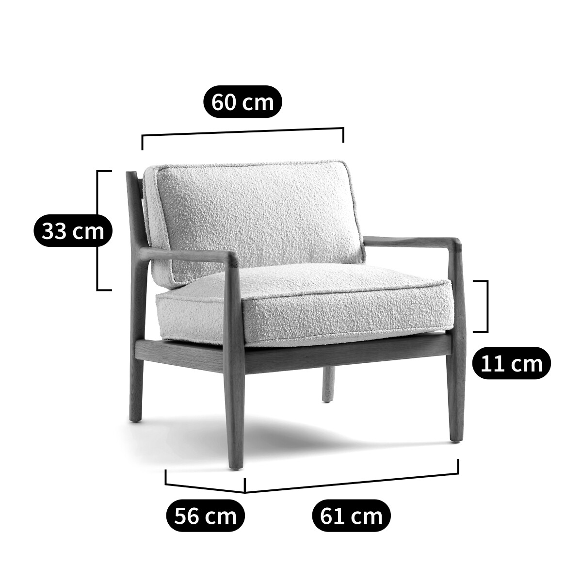 Coussins tissu bouclette pour fauteuil Dilma ecru, AM.PM