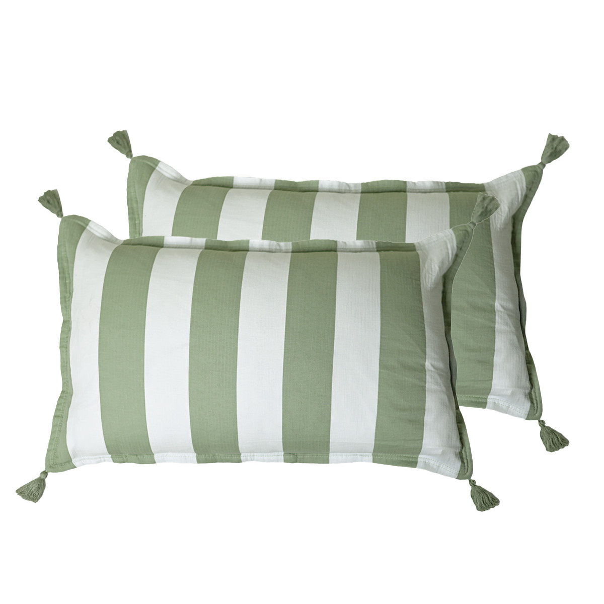 Lot de 2 housses de coussin gaze de coton ARTHUR LOFT sauge, SENSEI MAISON