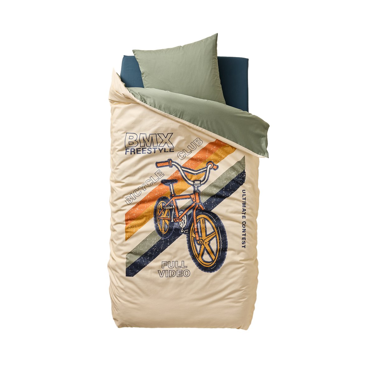 Parure housse de couette et taie d'oreiller BMX sable, VERTBAUDET