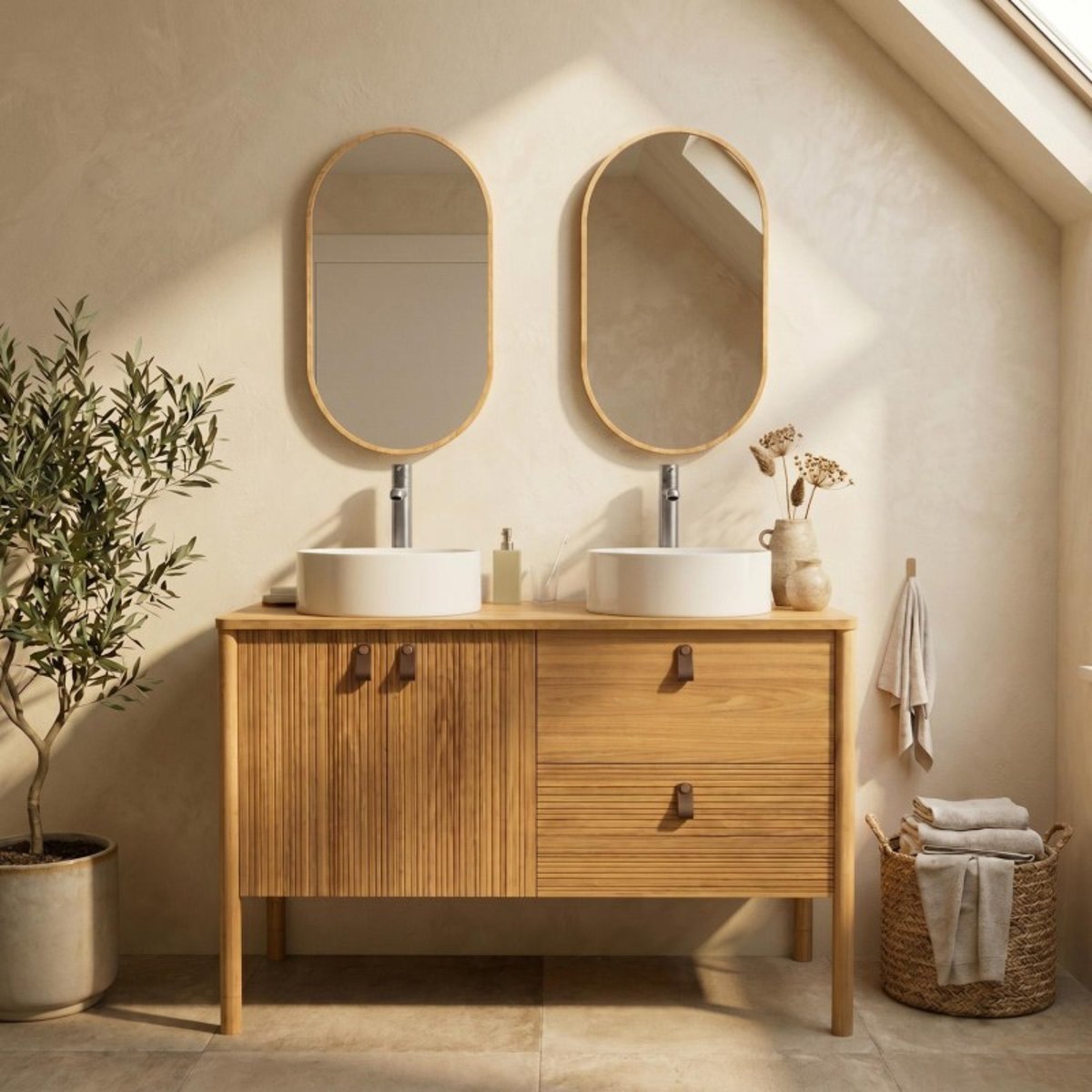 Meuble double vasque 120 cm vasques robinets miroirs JOY chêne, MOB IN