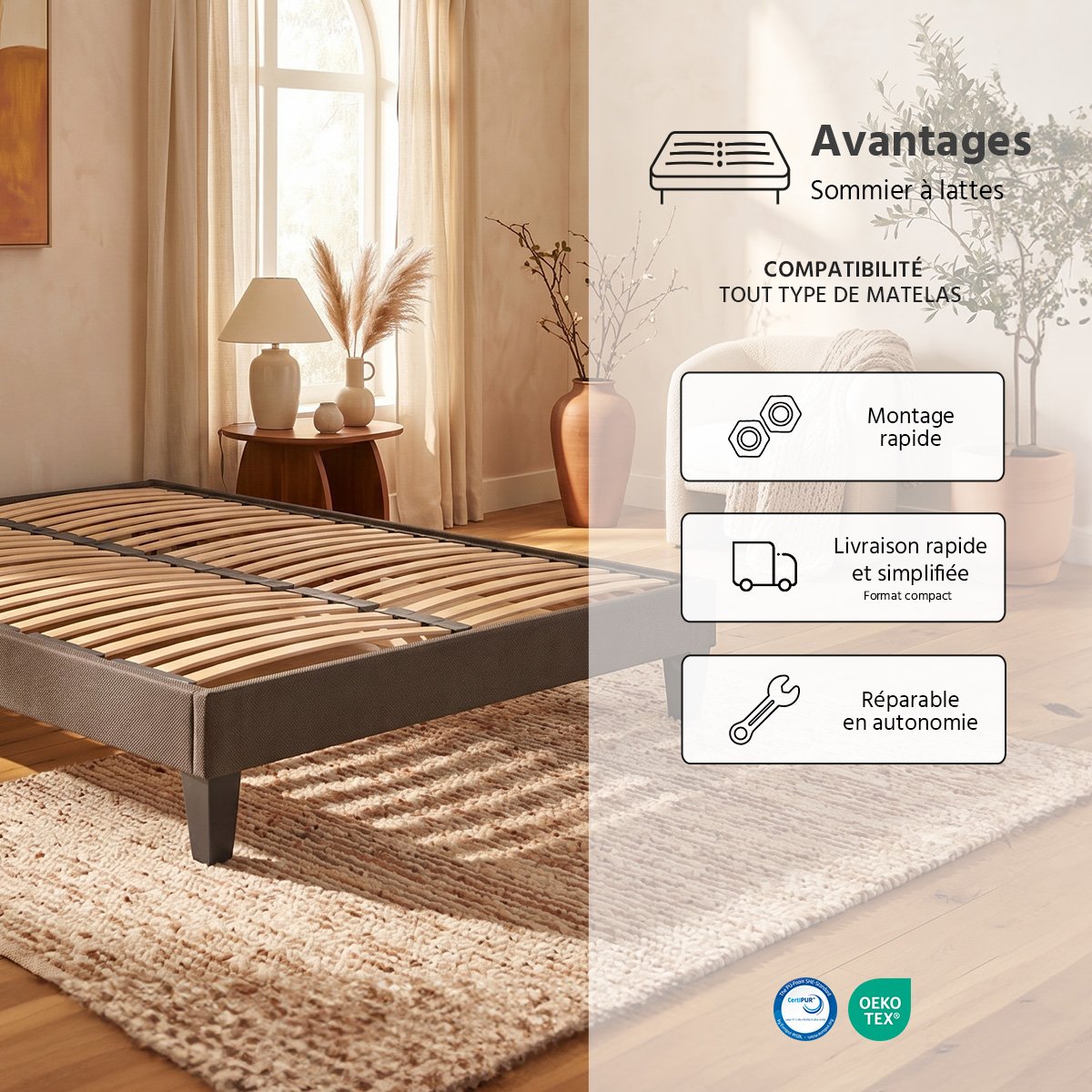 Ensemble Matelas Mémoire de forme HÉRA avec Sommier blanc, OLYMPE LITERIE