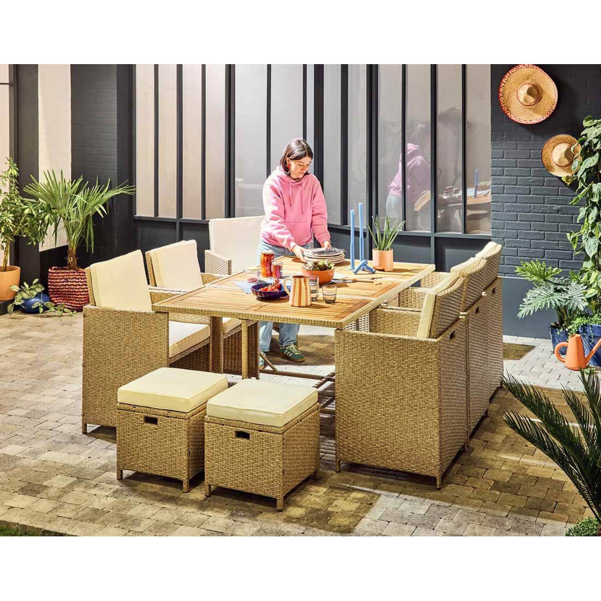 Salon de jardin encastrable 10 places, CUBA beige, BEST MOBILIER