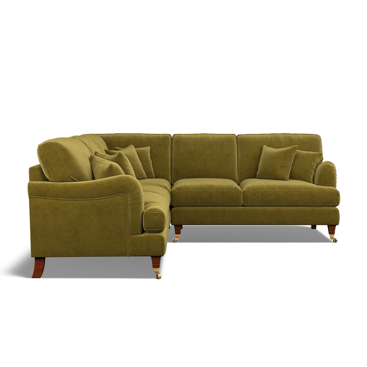 Emeline Velvet Corner Sofa with Castor Legs olive, ÉDITÉ