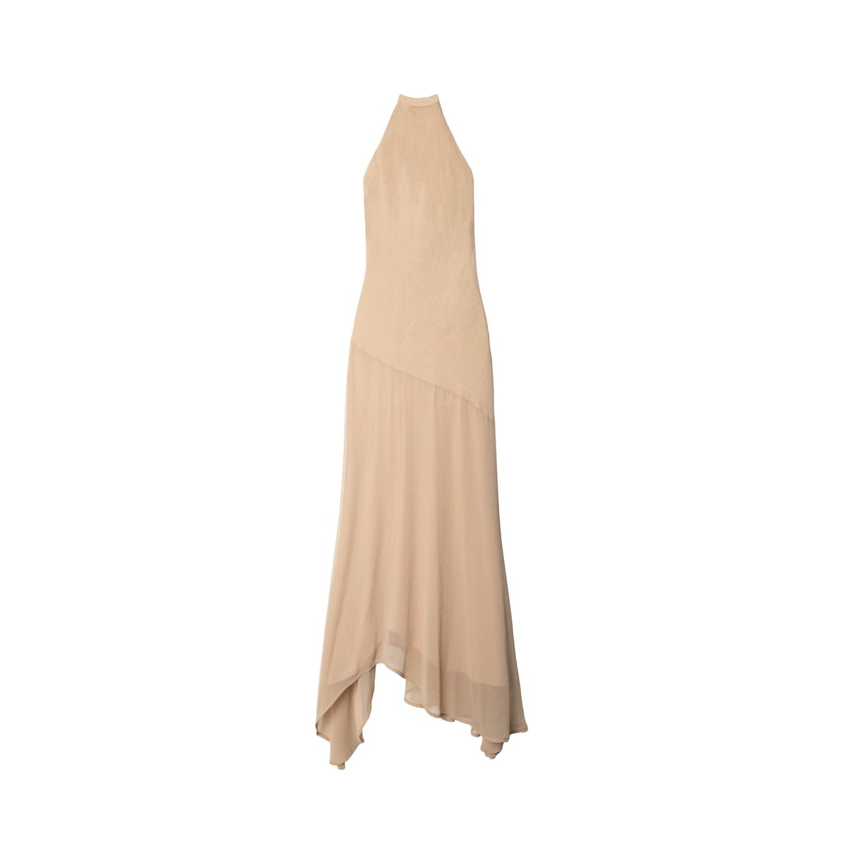 Robe midi asymétrique avec col halter beige, THE-ARE