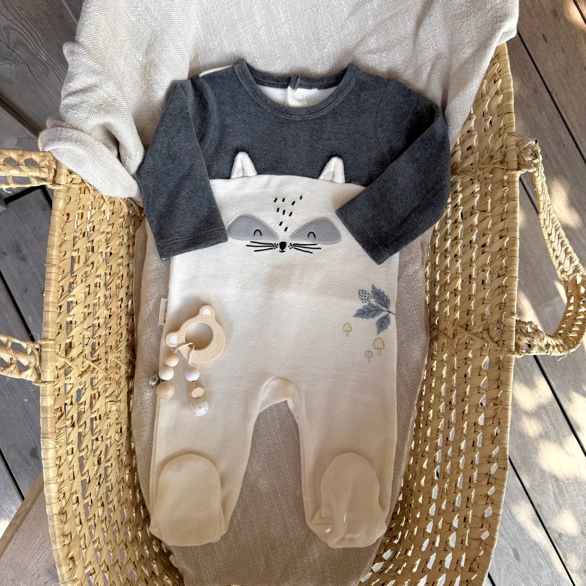 Pyjama bébé en velours Québec gris, PETIT BEGUIN