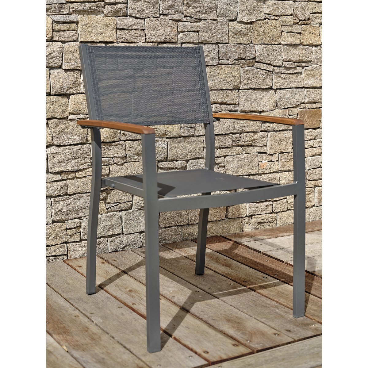 Ensemble repas de jardin 6 places alu et acacia ORSINO gris anthracite, REMARQUABLE