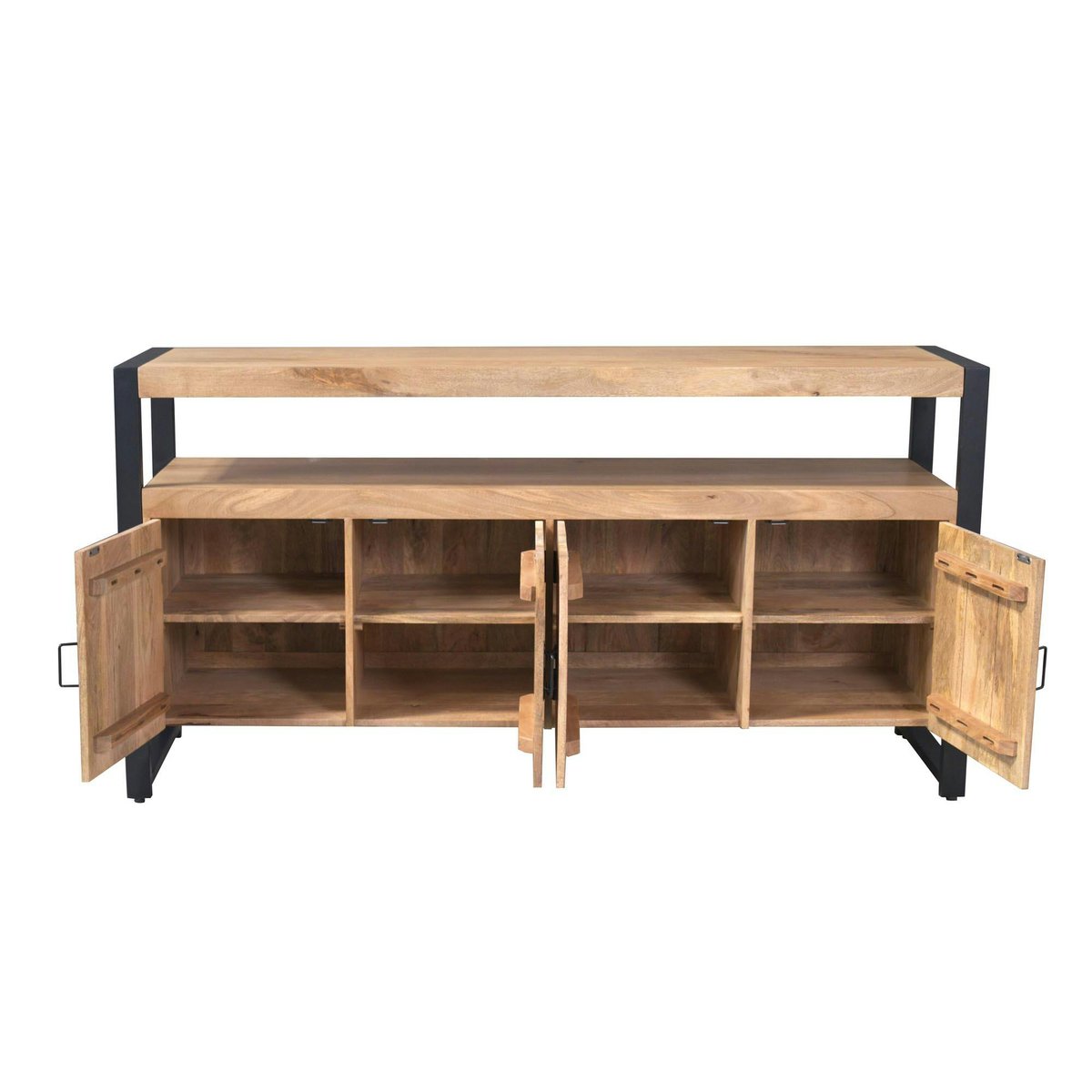 Buffet bois métal 4 portes double plateau MILORA bois naturel, PIER IMPORT