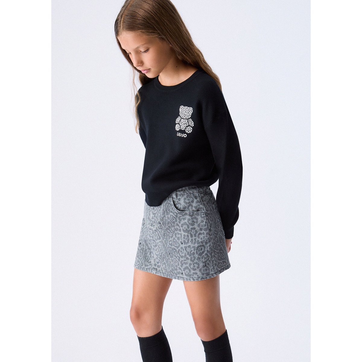 Minijupe imprimé animal avec strass gris animalier, LIU JO